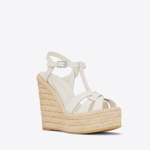 YSL White Wedge Sandals Tribute Used